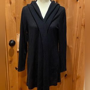 EILEEN FISHER black hooded cardigan, women’s size L large, made of Italian yarn.